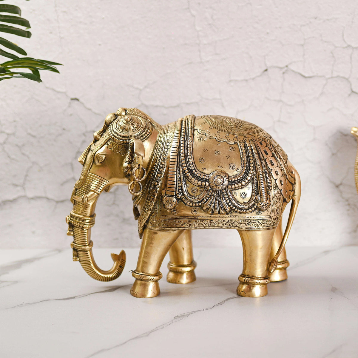 Brass Standing Elephant Royal Statue (10 Inch)