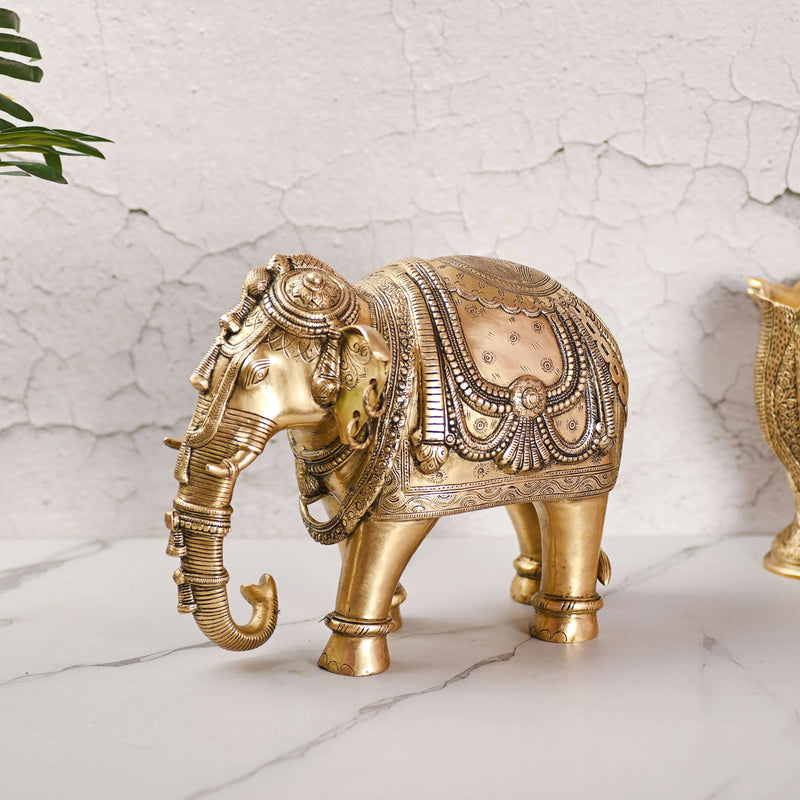 Brass Standing Elephant Royal Statue (10 Inch)