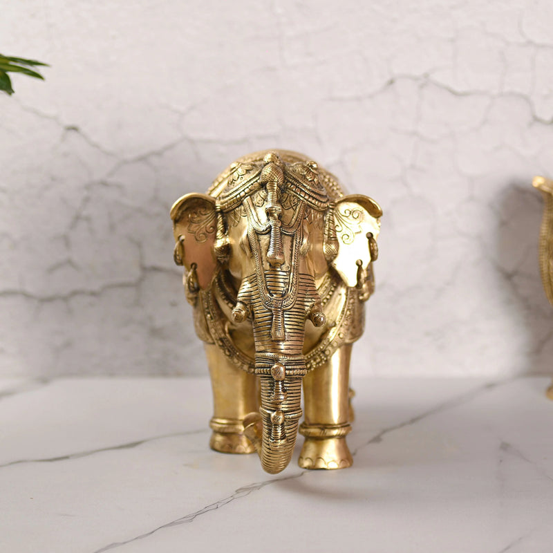 Brass Standing Elephant Royal Statue (10 Inch)