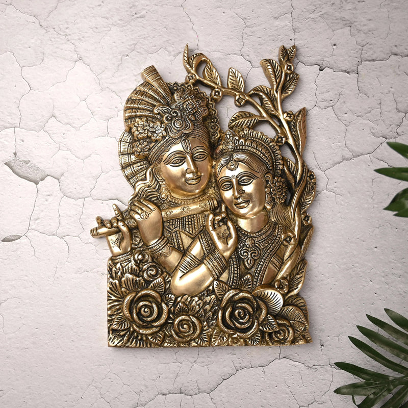 Brass Radha Krishna Idol Wall Hanging (14 Inch)