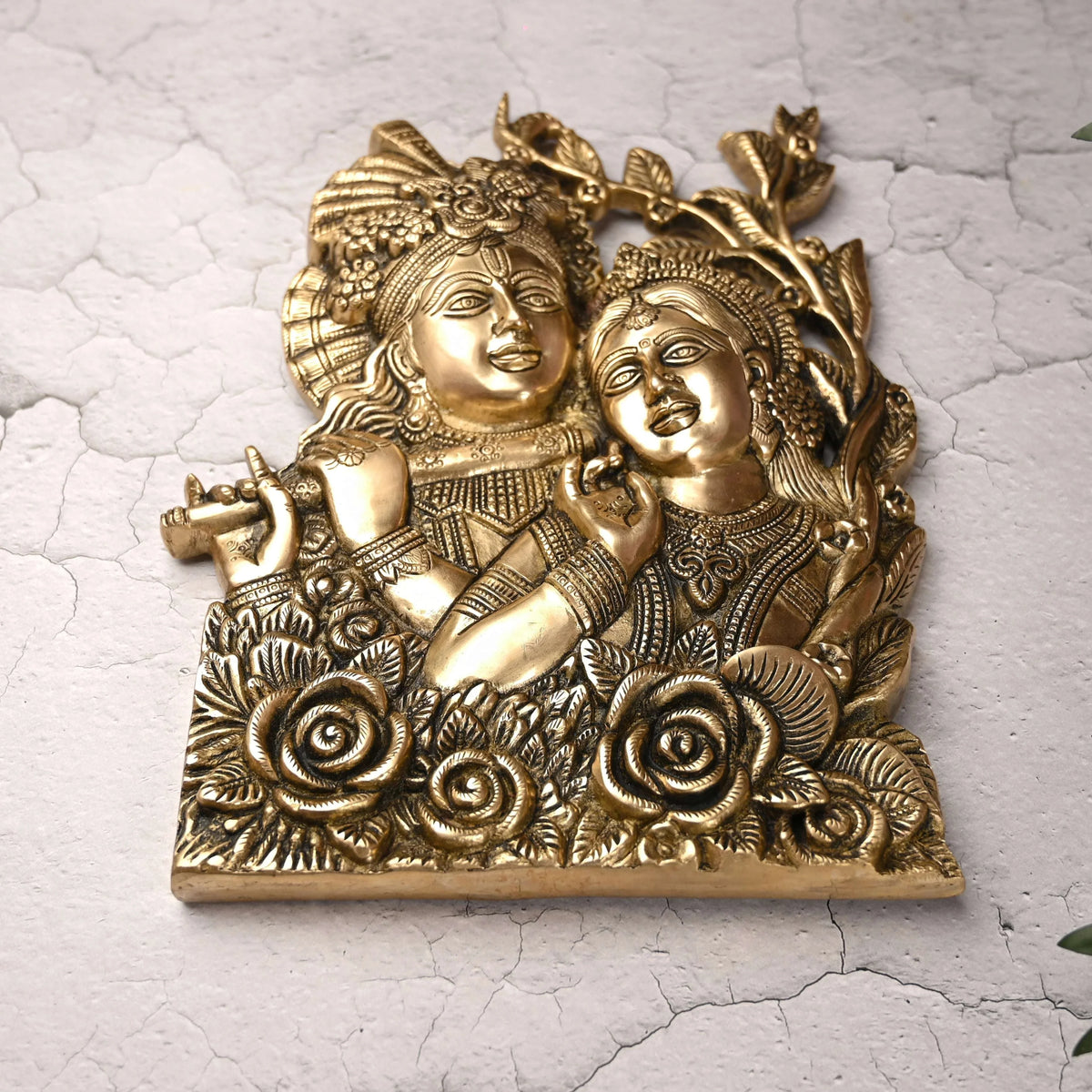 Brass Radha Krishna Idol Wall Hanging (14 Inch)