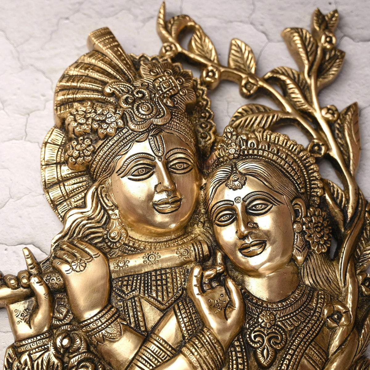 Brass Radha Krishna Idol Wall Hanging (14 Inch)