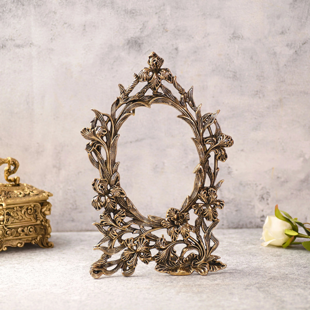 Brass Vintage Photo / Mirror Frame Table Top Decor (14 Inch)