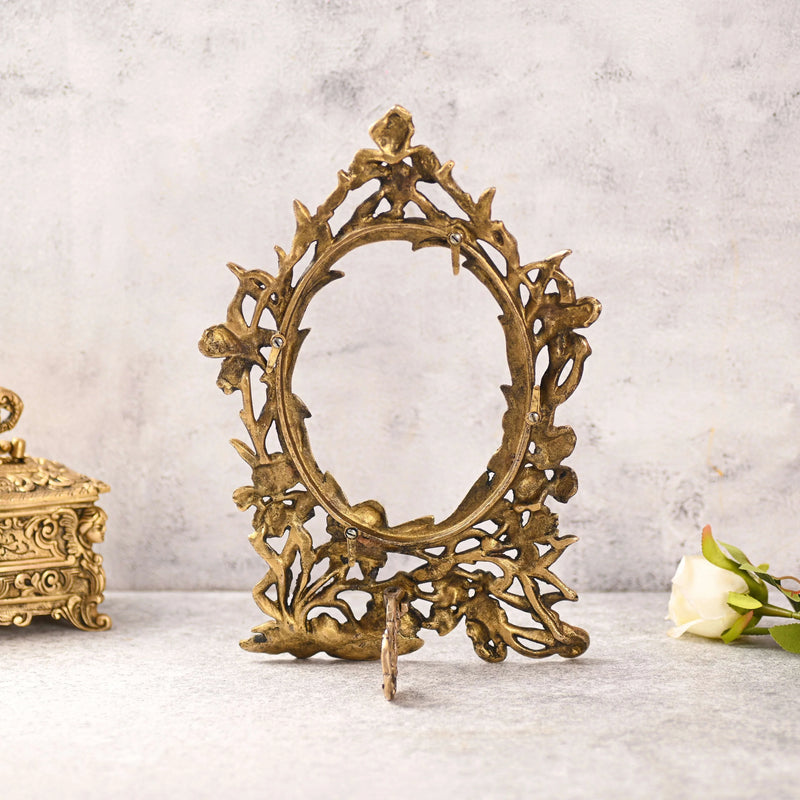 Brass Vintage Photo / Mirror Frame Table Top Decor (14 Inch)