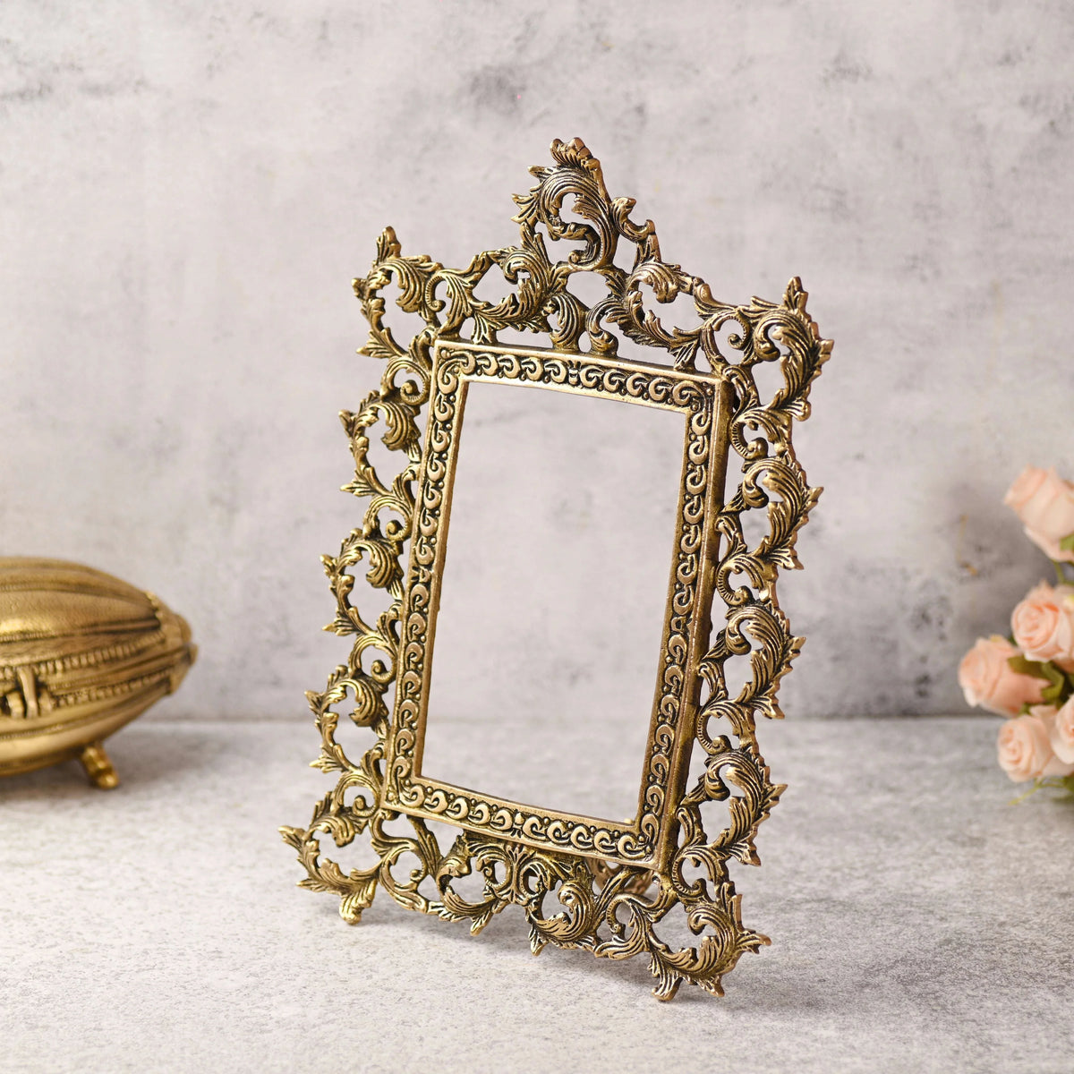 Brass Vintage Photo / Mirror Frame Table Top Decor (14 Inch)