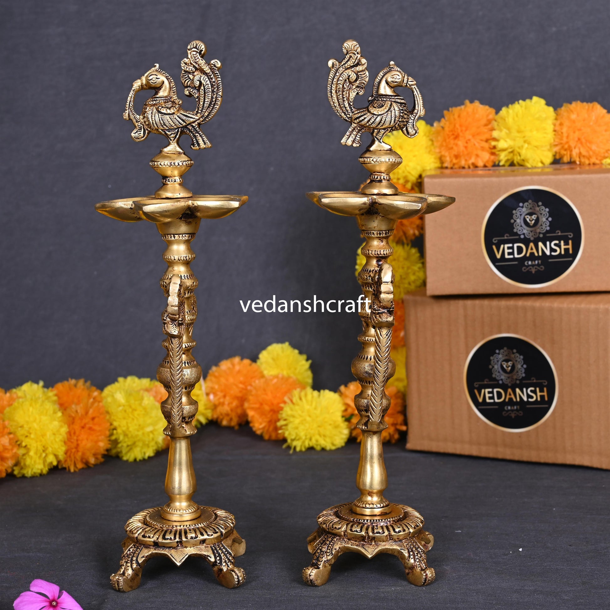 Brass Peacock Diya/Lamp Pair (12 Inch)