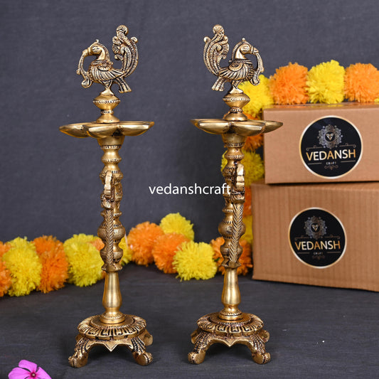 Brass Peacock Diya/Lamp Pair (12 Inch)