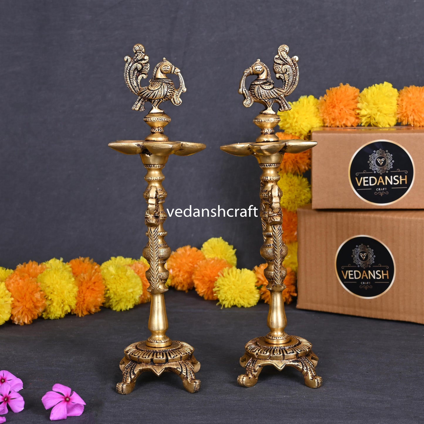 Brass Peacock Diya/Lamp Pair (12 Inch)