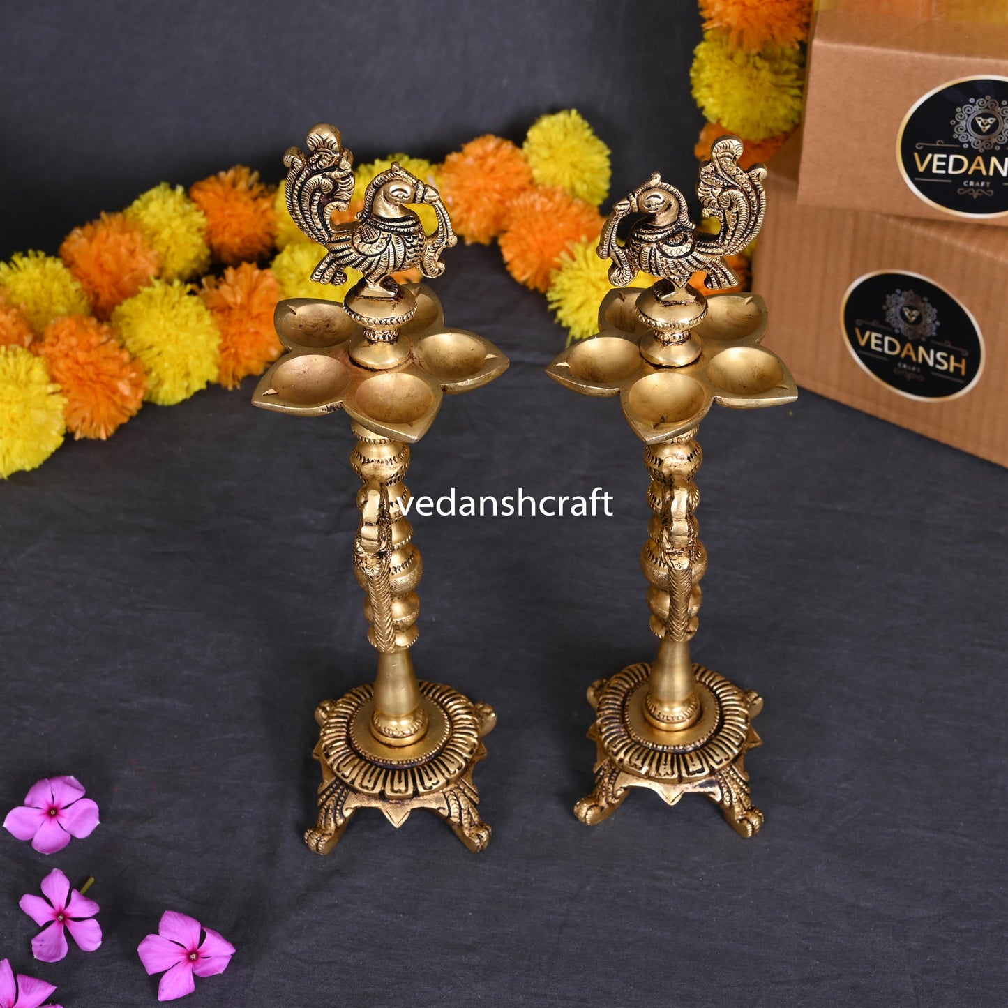 Brass Peacock Diya/Lamp Pair (12 Inch)