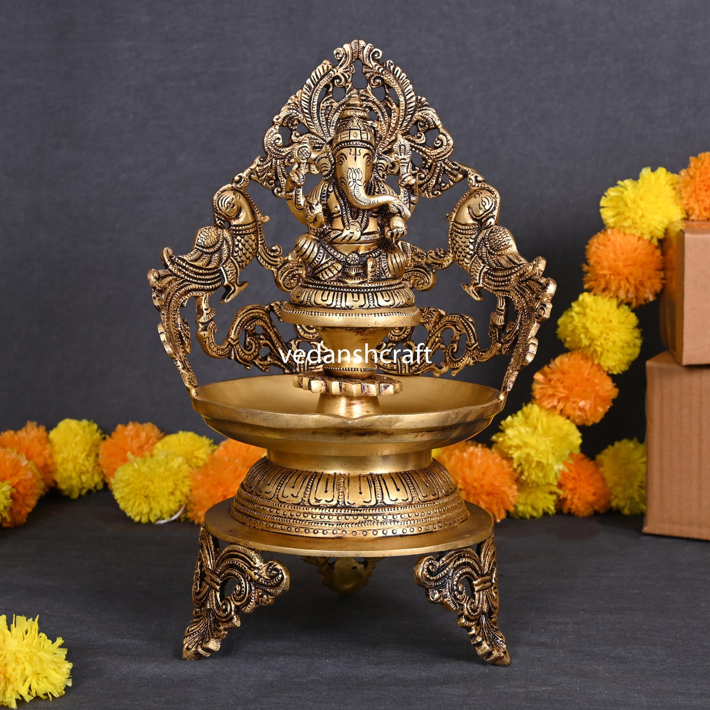 Brass Ganesha Urli/Diya (13.5 Inch)