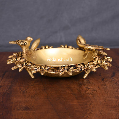 Brass Designer Flower And Butterfly Urli (3 Inch)