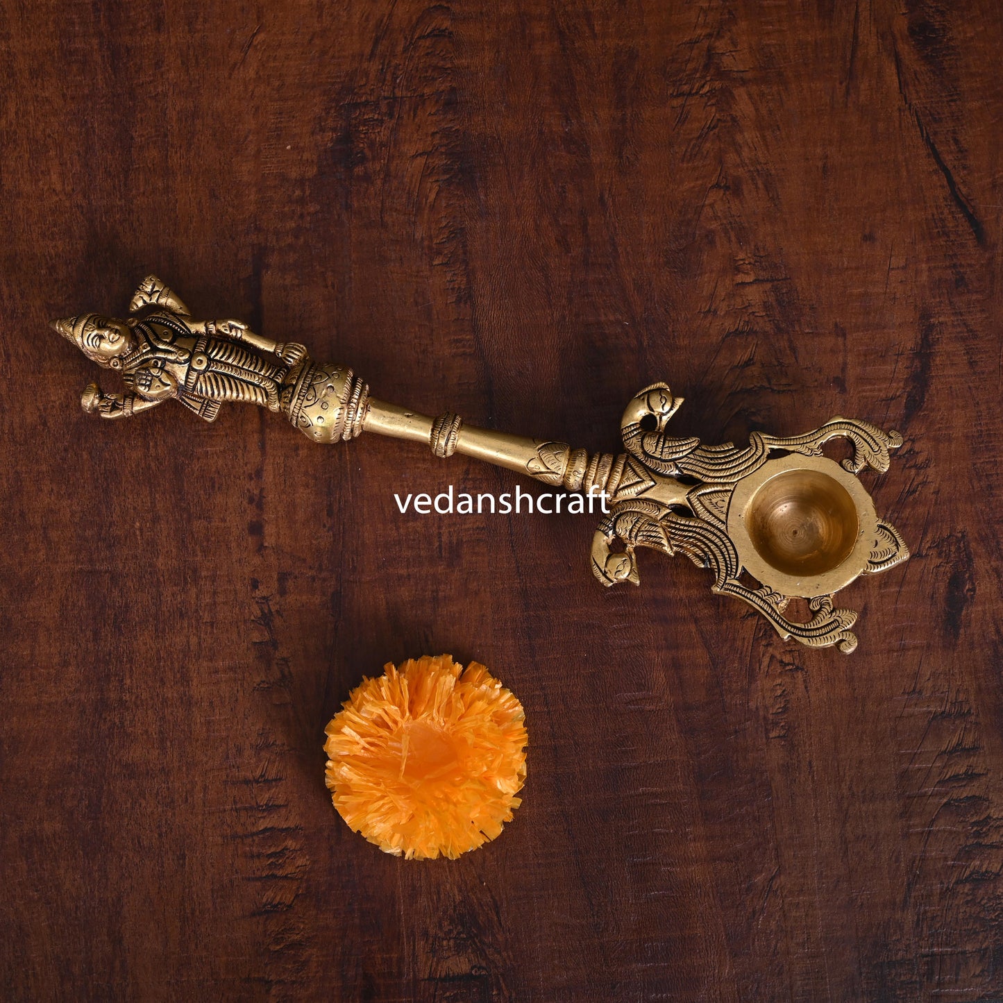 Brass Vishnu Ahuti Spoon (10.5 Inch)