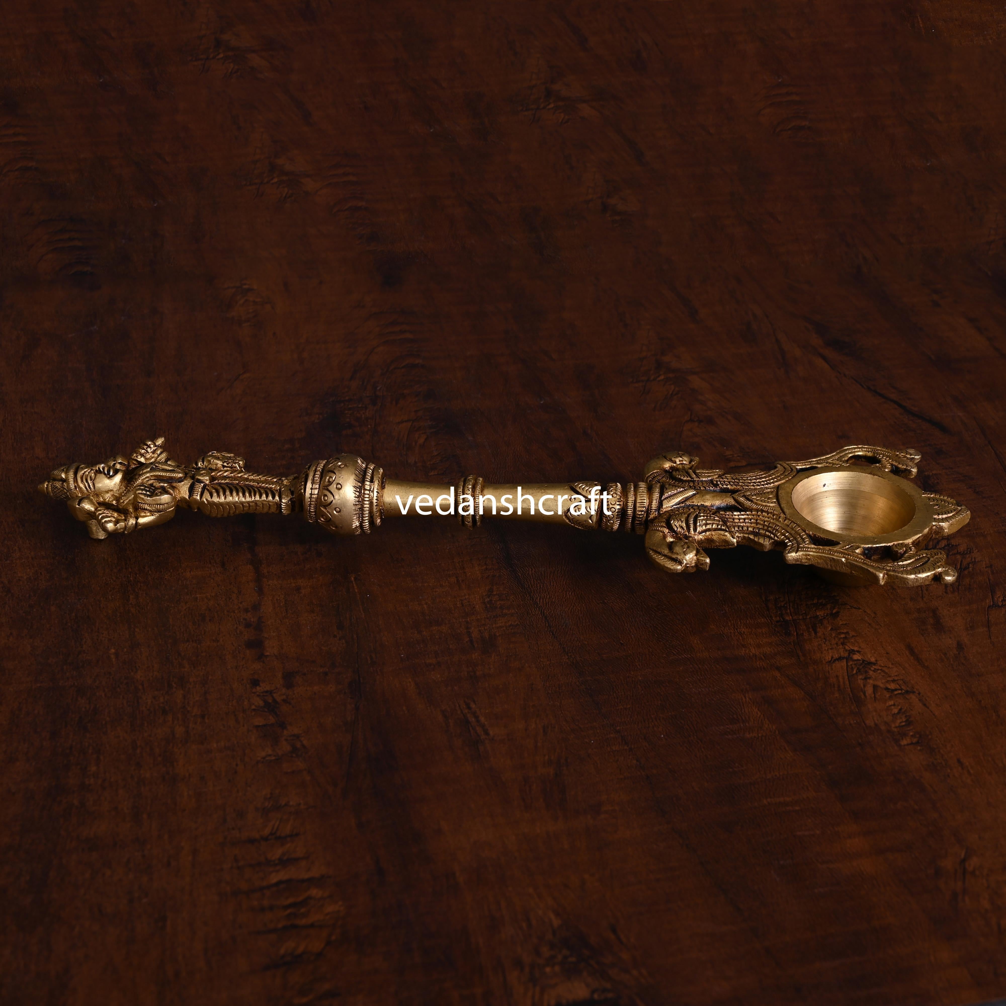 Brass Lakshmi Ahuti Spoon (10.5 Inch)