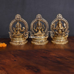 Brass Sitting Ganesha Lakshmi Saraswati Set (11.2")