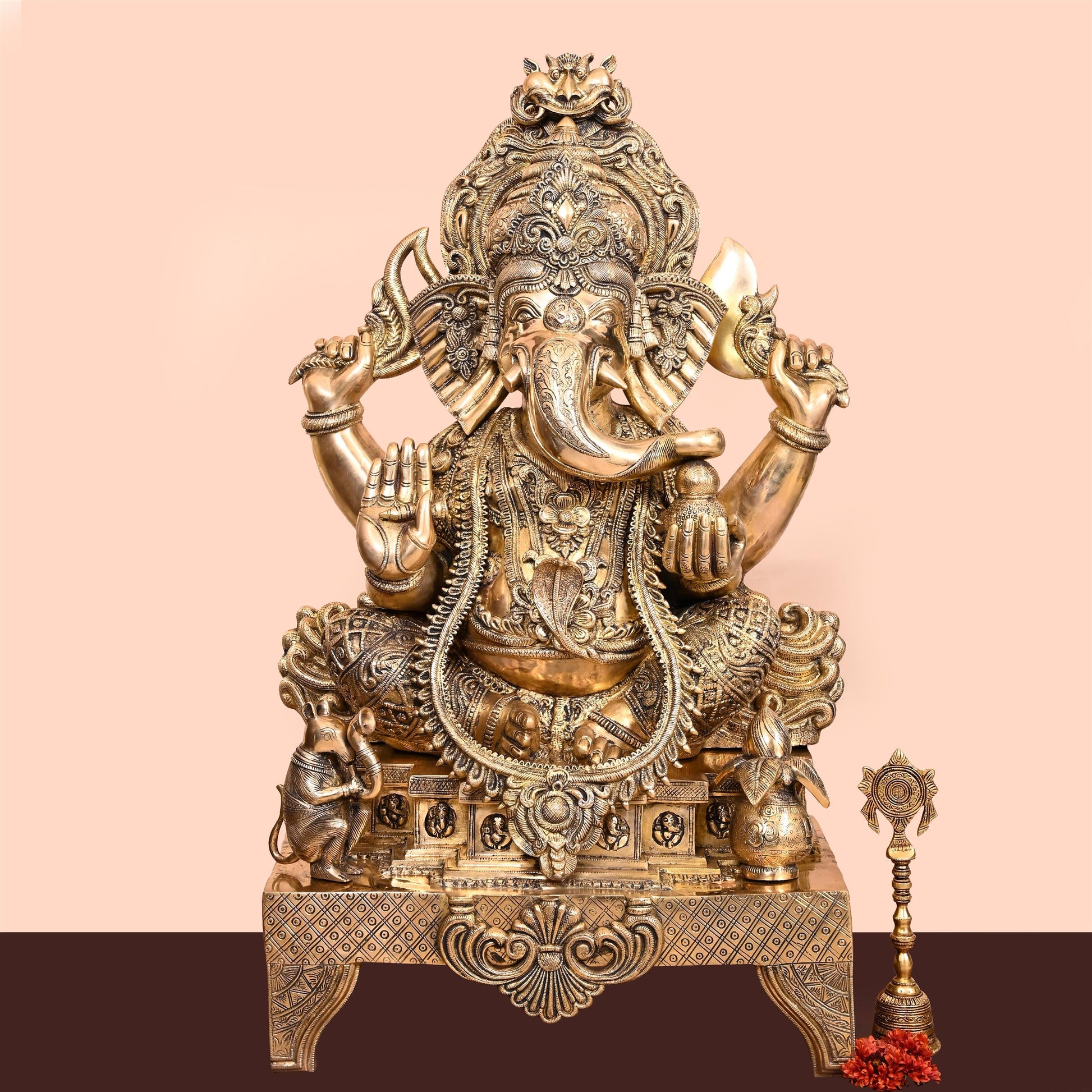 Brass Chowki Ganesha Statue (34 Inch)