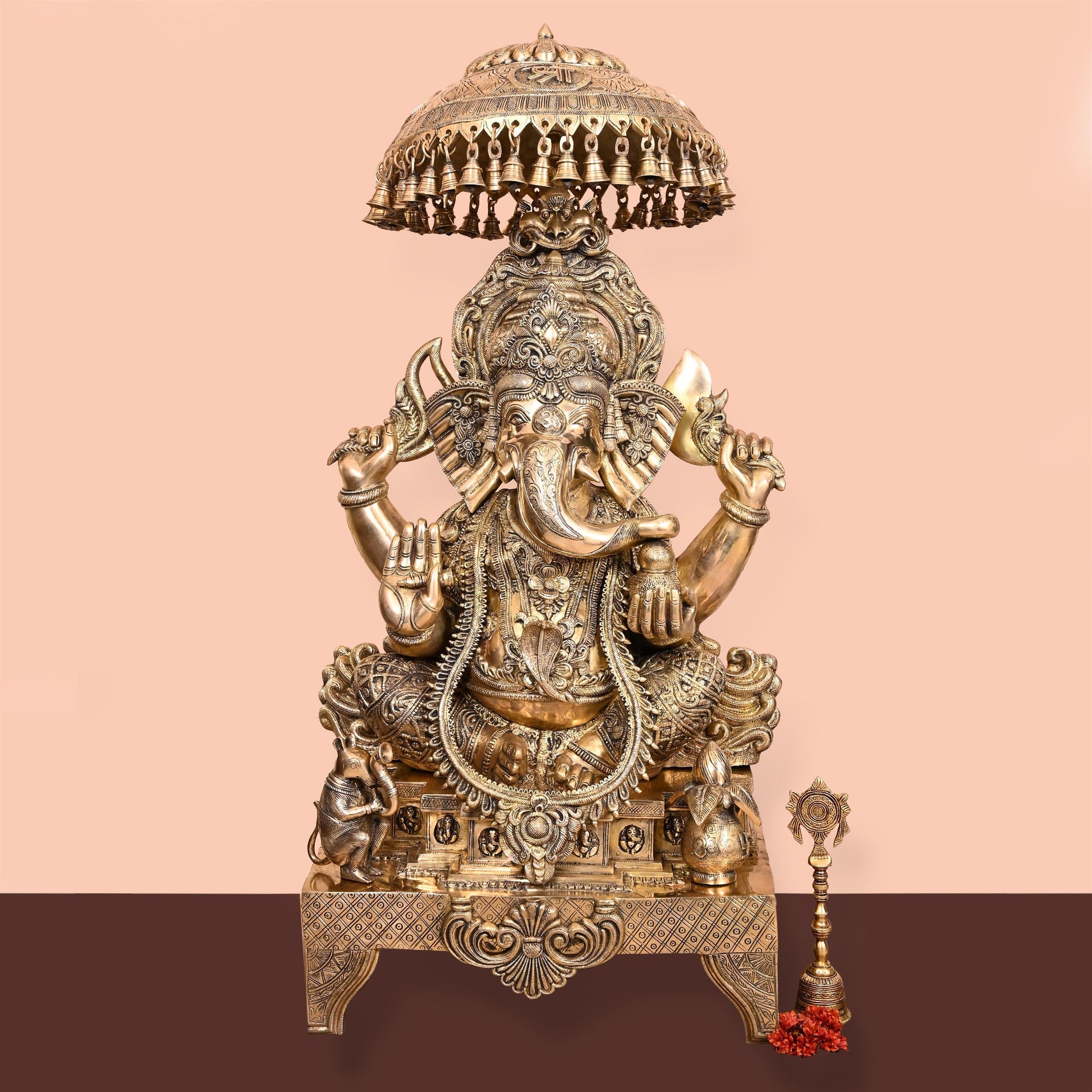 Brass Ganesha On Throne Statue (42.5 Inch)