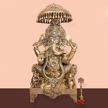 Brass Ganesha On Throne Statue (42.5 Inch)