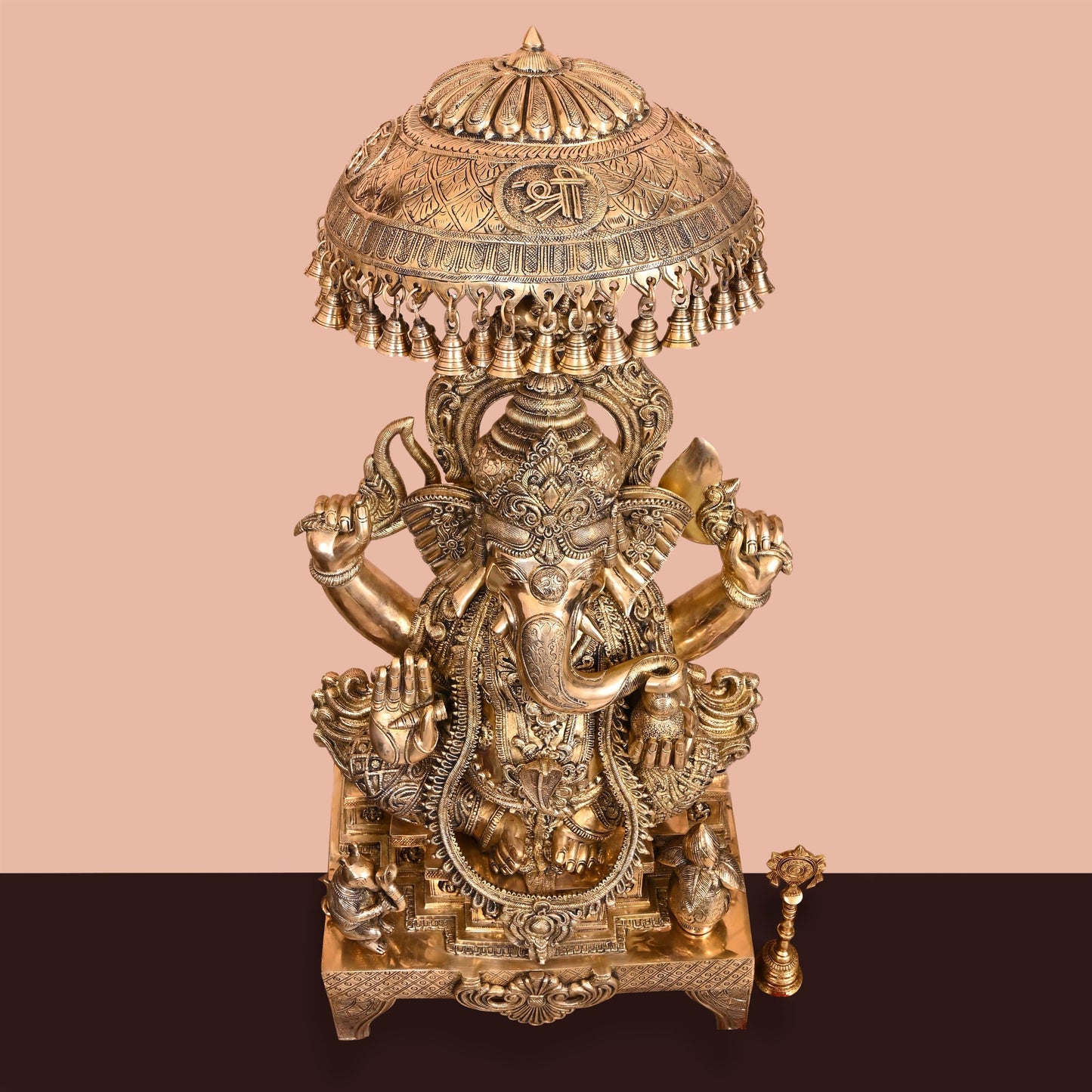 Brass Ganesha On Throne Statue (42.5 Inch)
