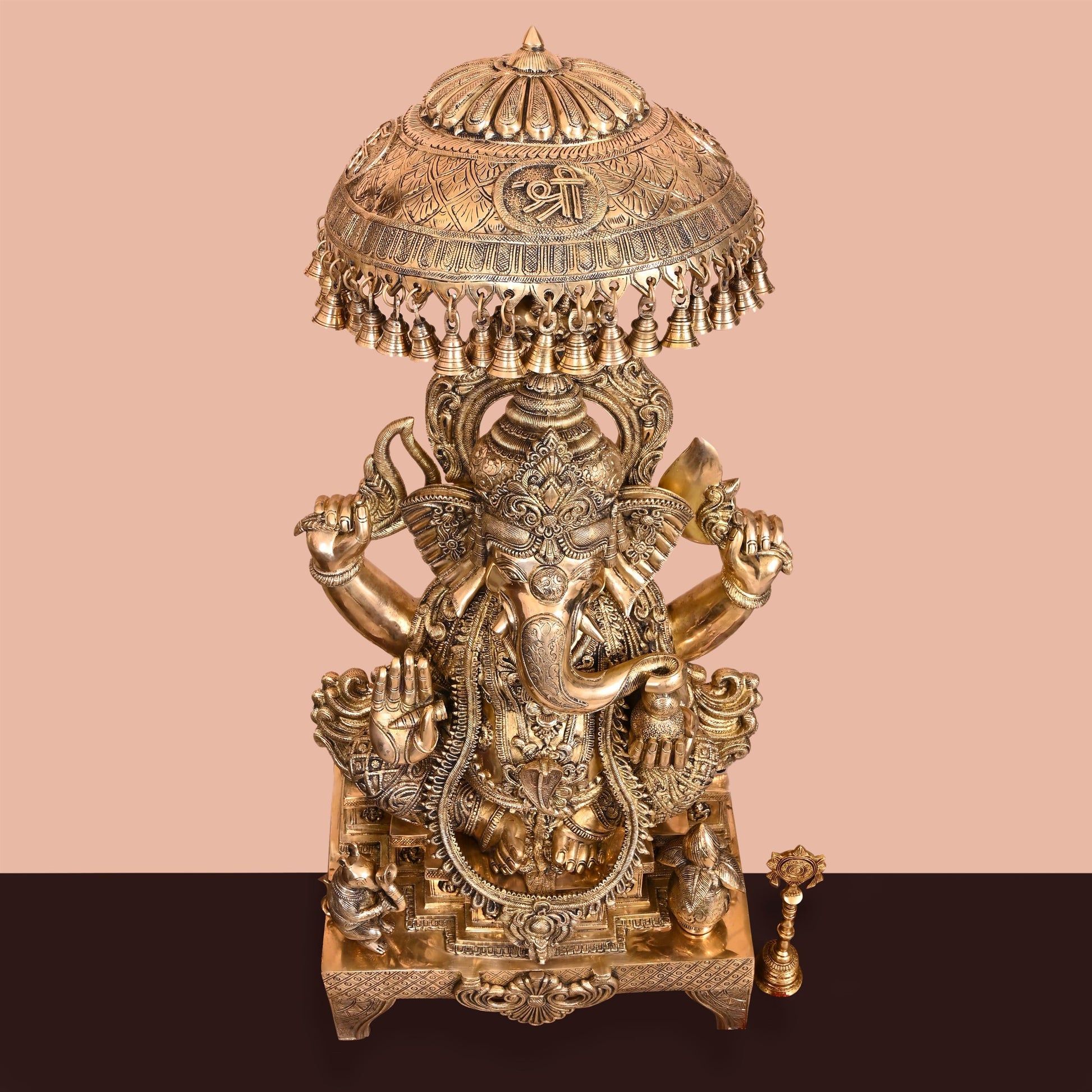 Brass Ganesha On Throne Statue (42.5 Inch)