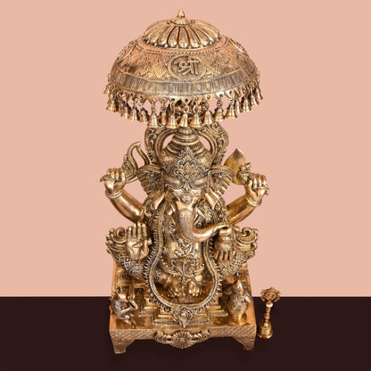 Brass Ganesha On Throne Statue (42.5 Inch)