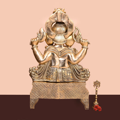 Brass Chowki Ganesha Statue (34 Inch)