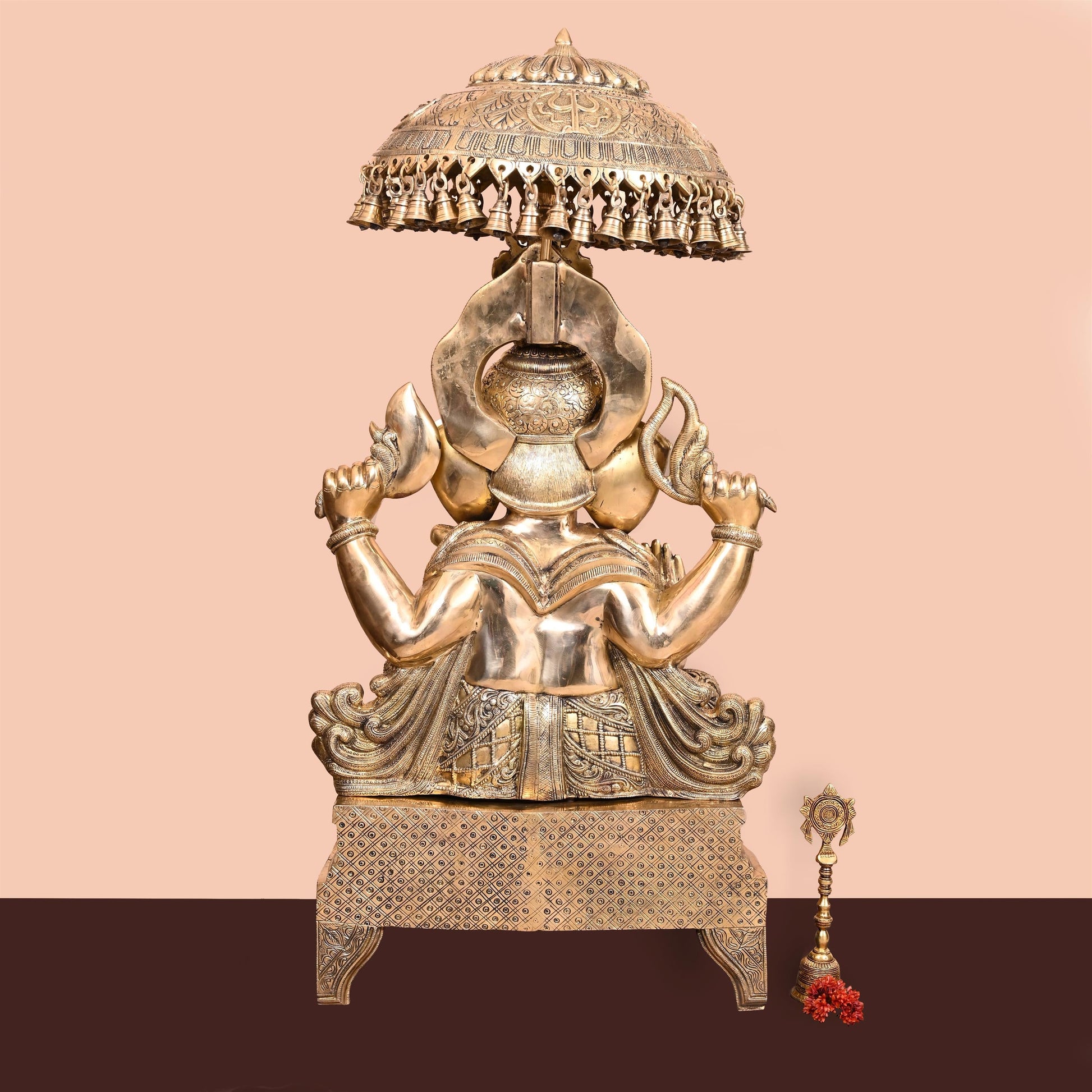 Brass Ganesha On Throne Statue (42.5 Inch)
