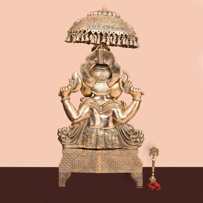 Brass Ganesha On Throne Statue (42.5 Inch)