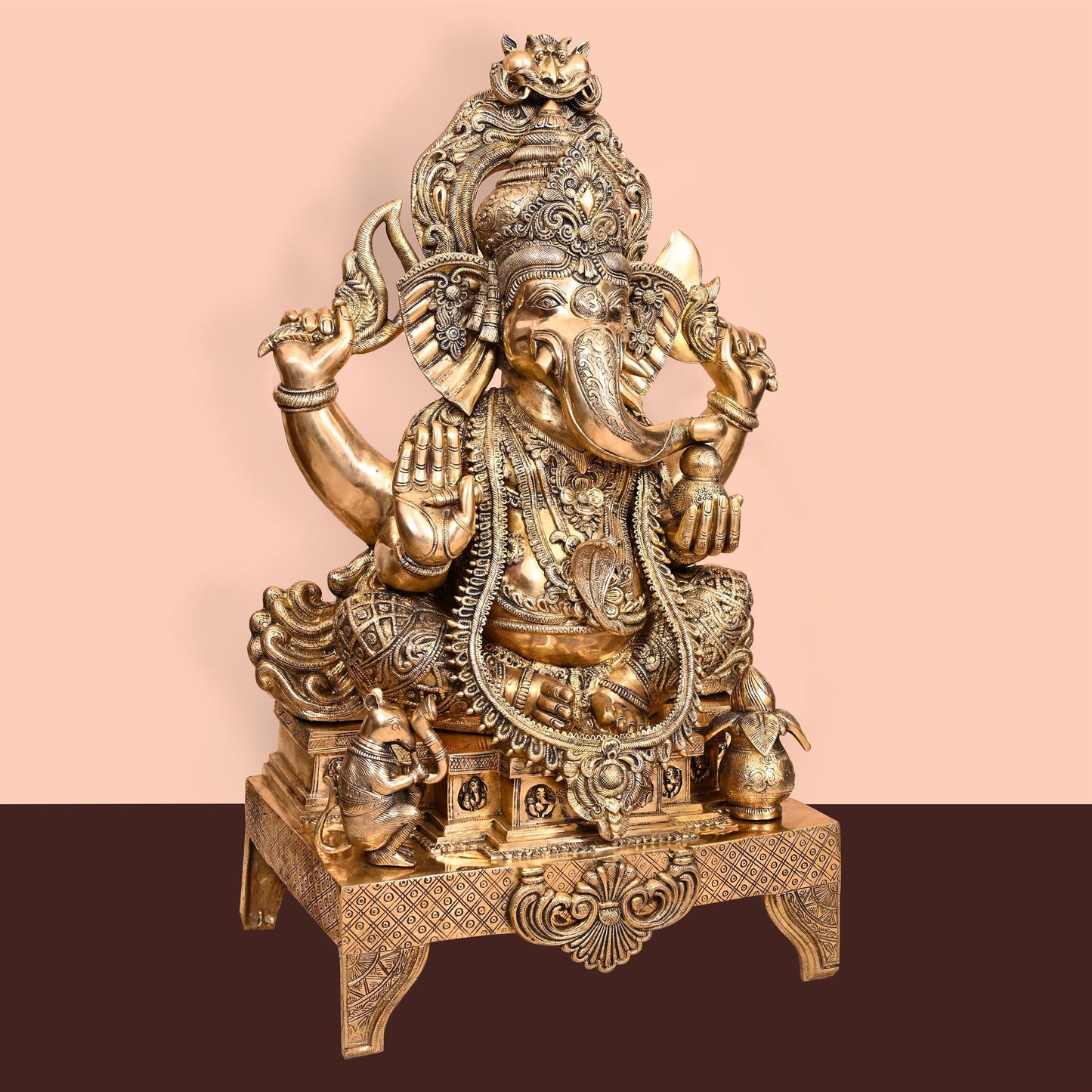 Brass Chowki Ganesha Statue (34 Inch)