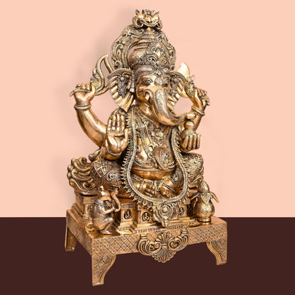 Brass Chowki Ganesha Statue (34 Inch)