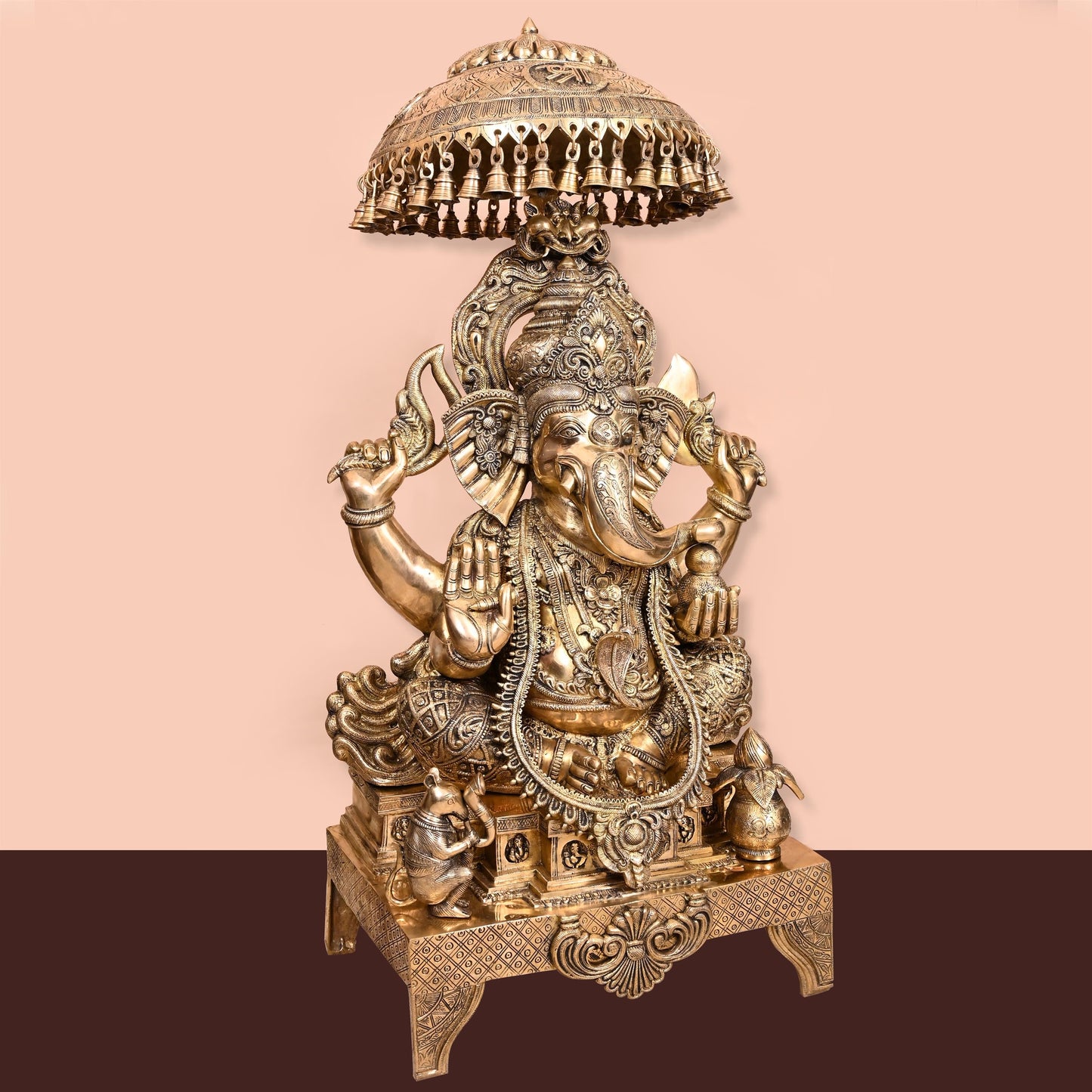 Brass Ganesha On Throne Statue (42.5 Inch)