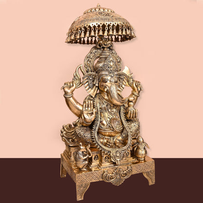 Brass Ganesha On Throne Statue (42.5 Inch)