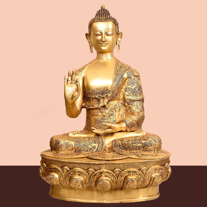 Brass Handcarved Blessing Buddha (33 Inch)