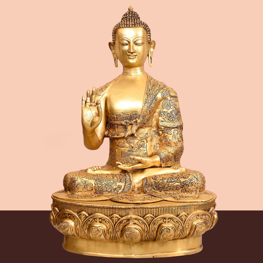 Brass Handcarved Blessing Buddha (33 Inch)