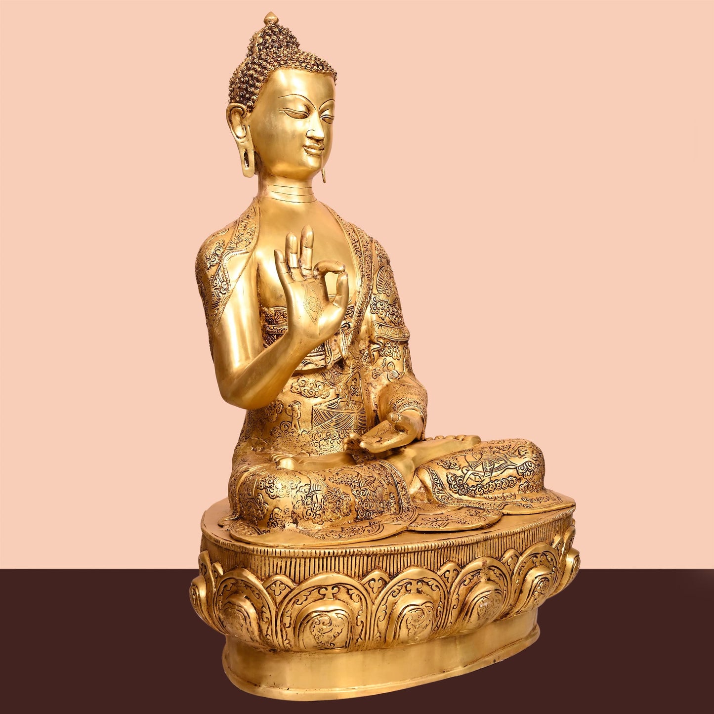 Brass Handcarved Blessing Buddha (33 Inch)