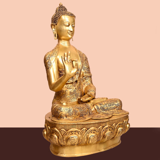 Brass Handcarved Blessing Buddha (33 Inch)