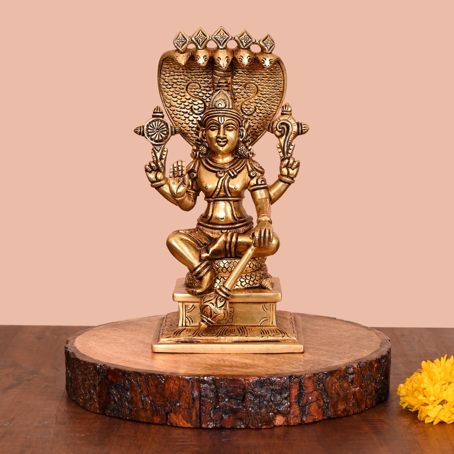 Brass Superfine Sitting Lord Vishnu Idol (9.2 Inch)