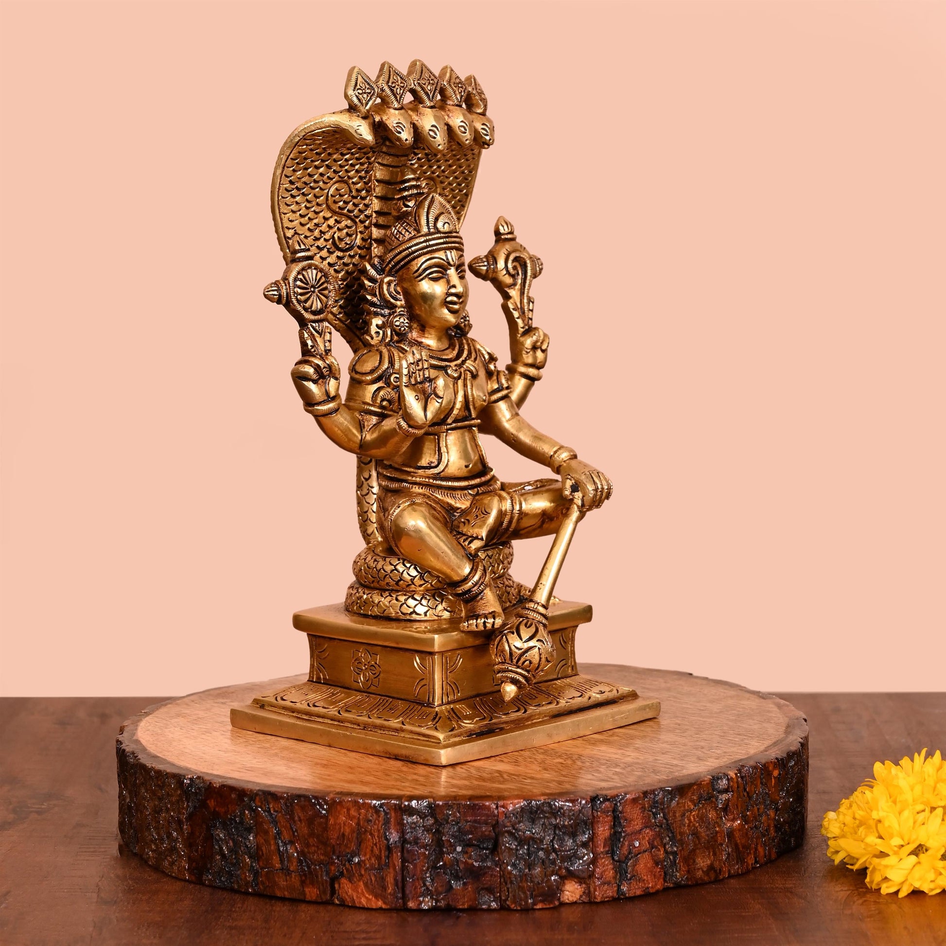 Brass Superfine Sitting Lord Vishnu Idol (9.2 Inch)