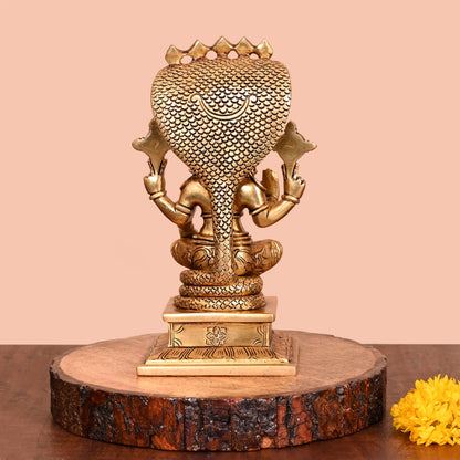 Brass Superfine Sitting Lord Vishnu Idol (9.2 Inch)
