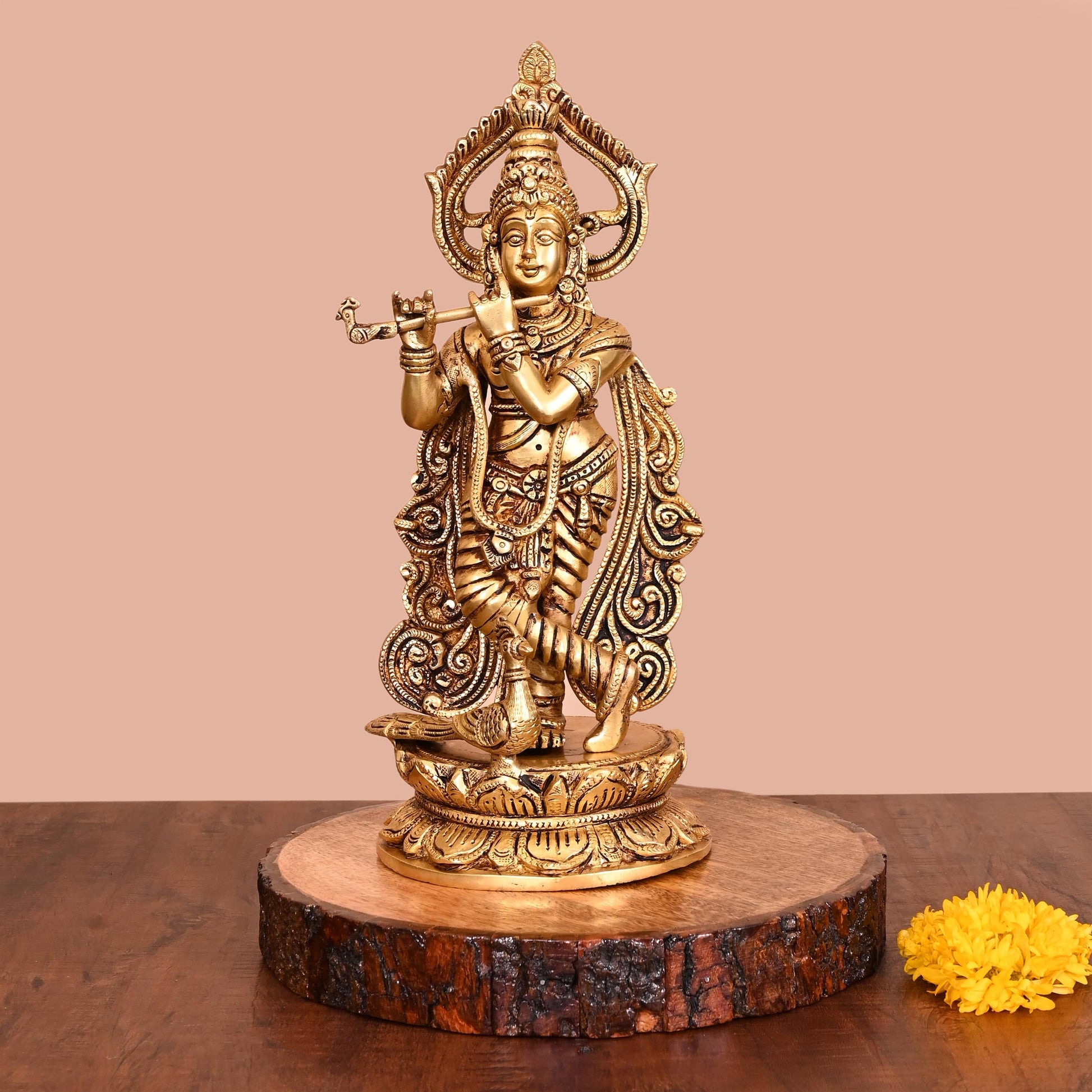 Brass Lord Krishna Idol (12.5 Inch)