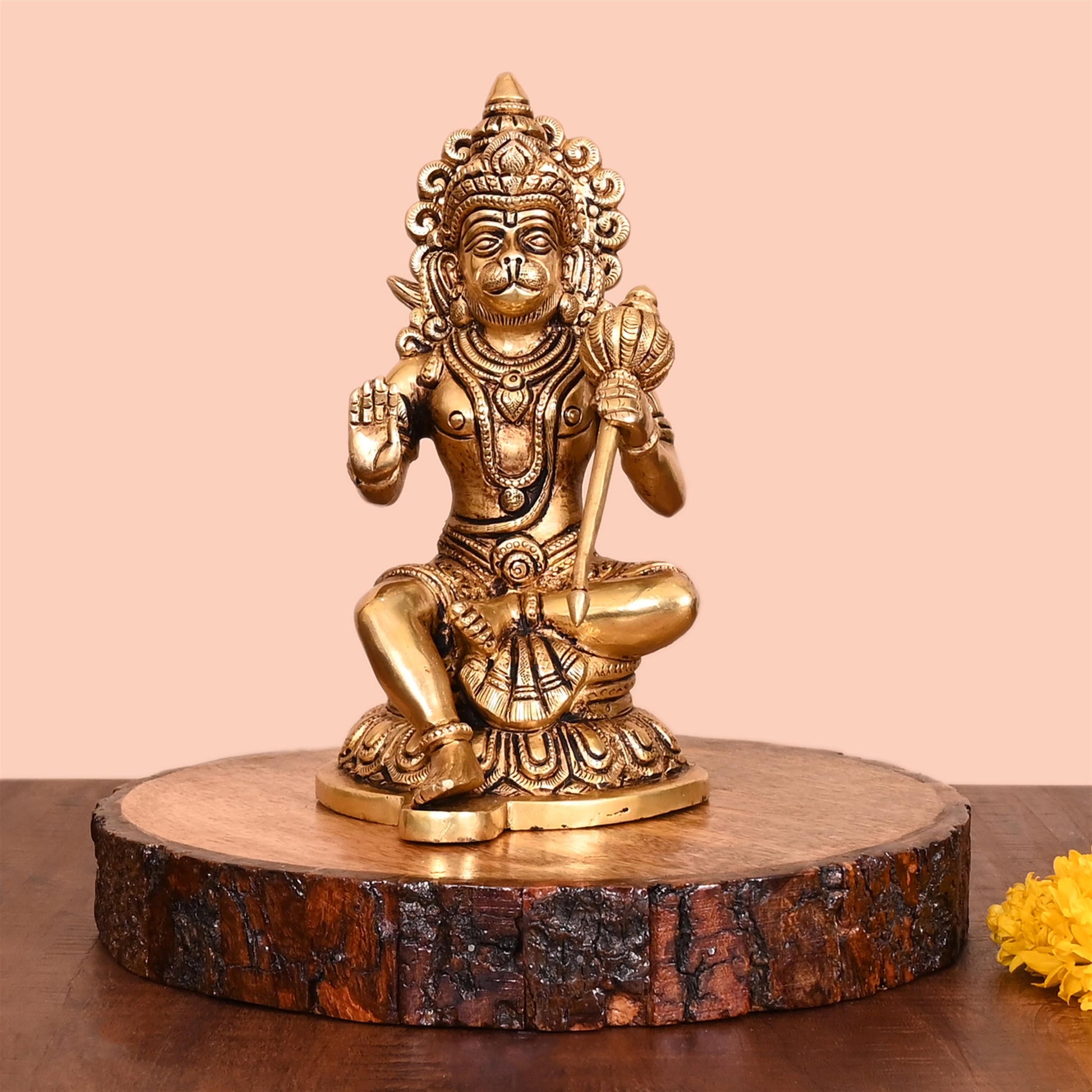 Brass Sitting Hanuman Idol (8 Inch)