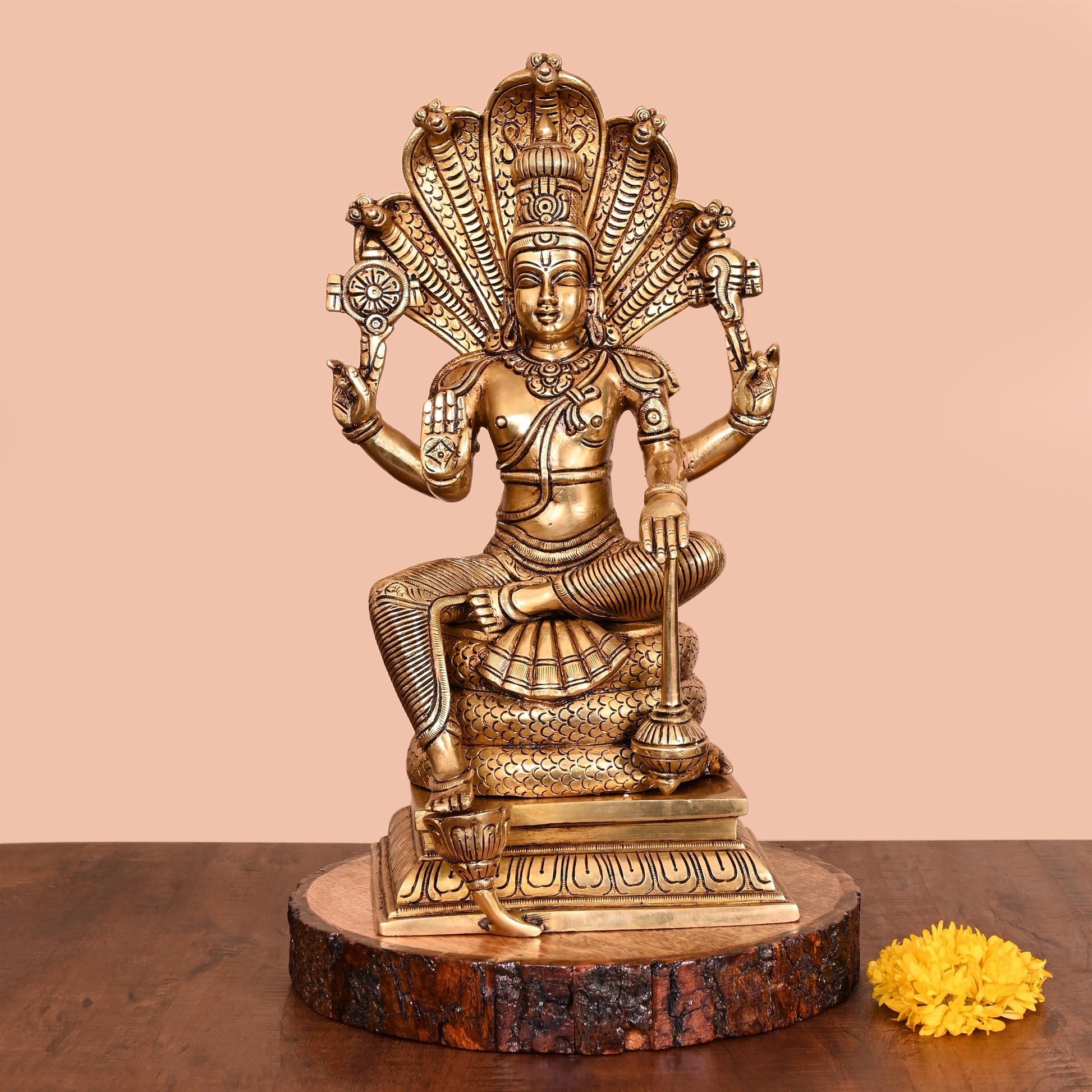 Brass Superfine Sitting Lord Vishnu Idol (14 Inch)