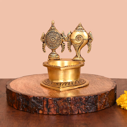 Brass Shankh Chakra Diya (5.5 Inch)