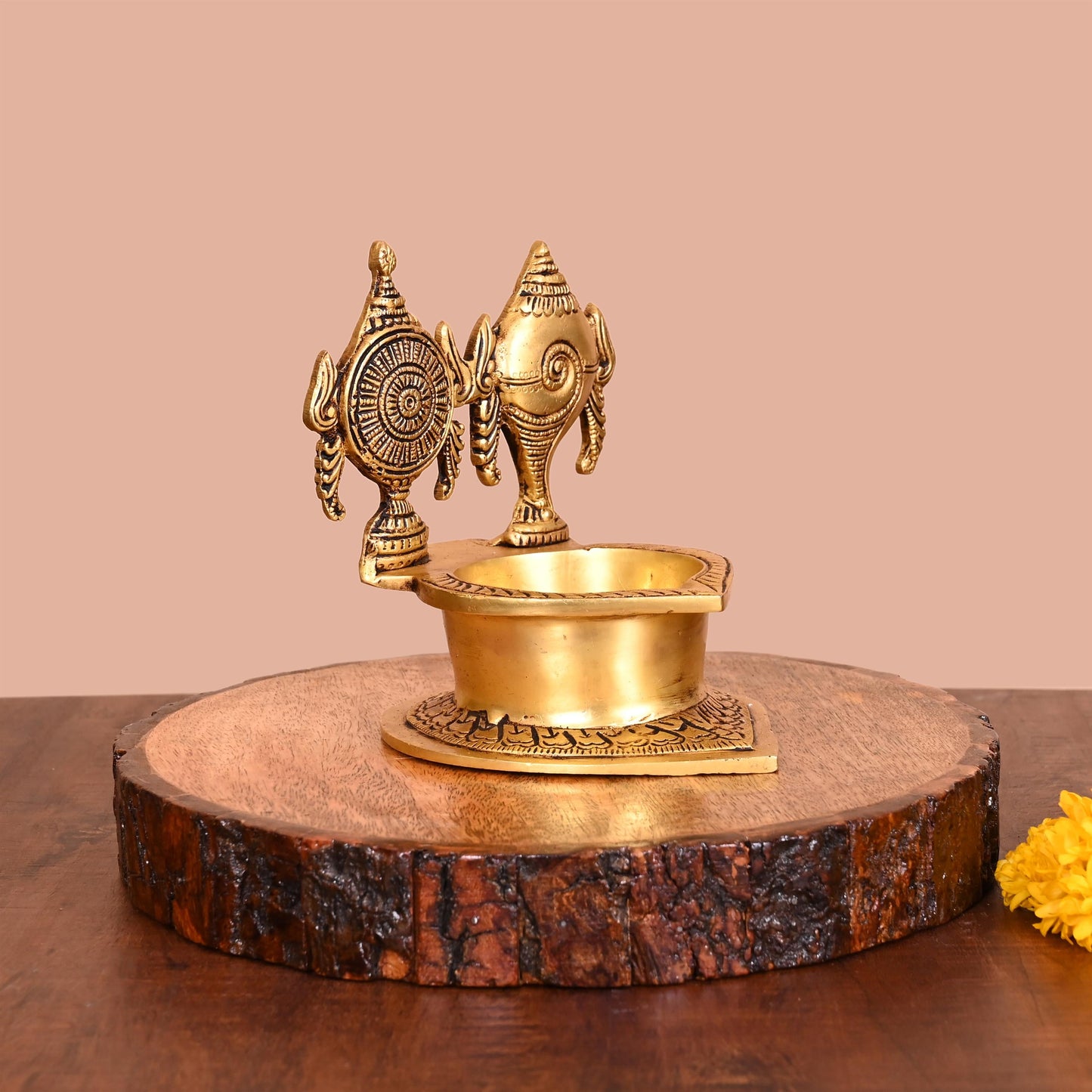 Brass Shankh Chakra Diya (5.5 Inch)