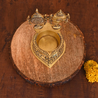 Brass Shankh Chakra Diya (5.5 Inch)