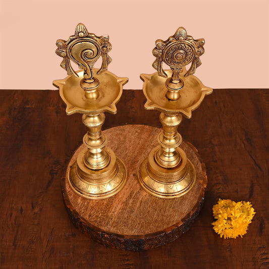 BRASS SHANKH CHAKRA DIYA SET (12 Inch)