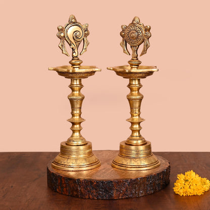 BRASS SHANKH CHAKRA DIYA SET (12 Inch)