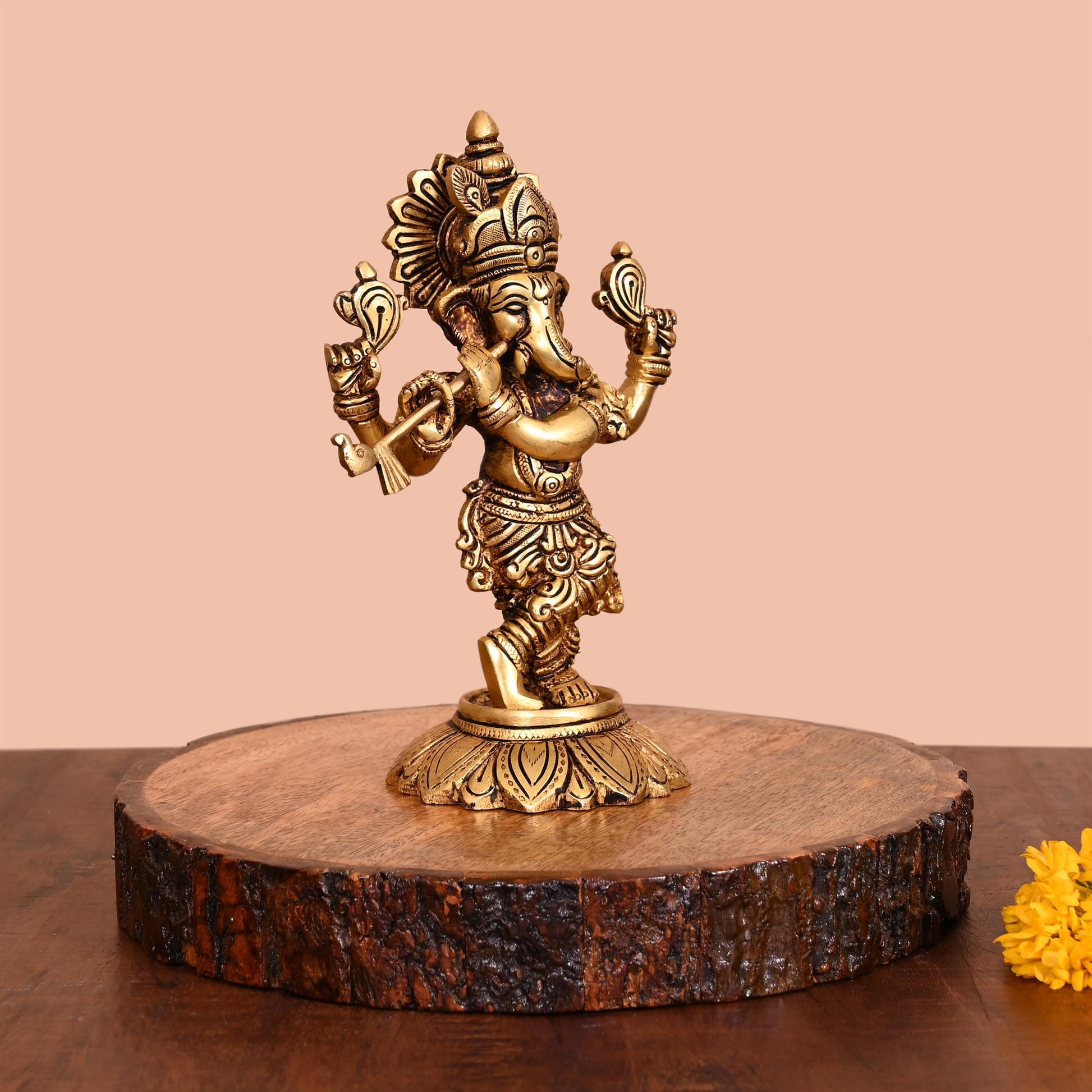 Brass Murli Ganesha Idol (7.5 Inch)