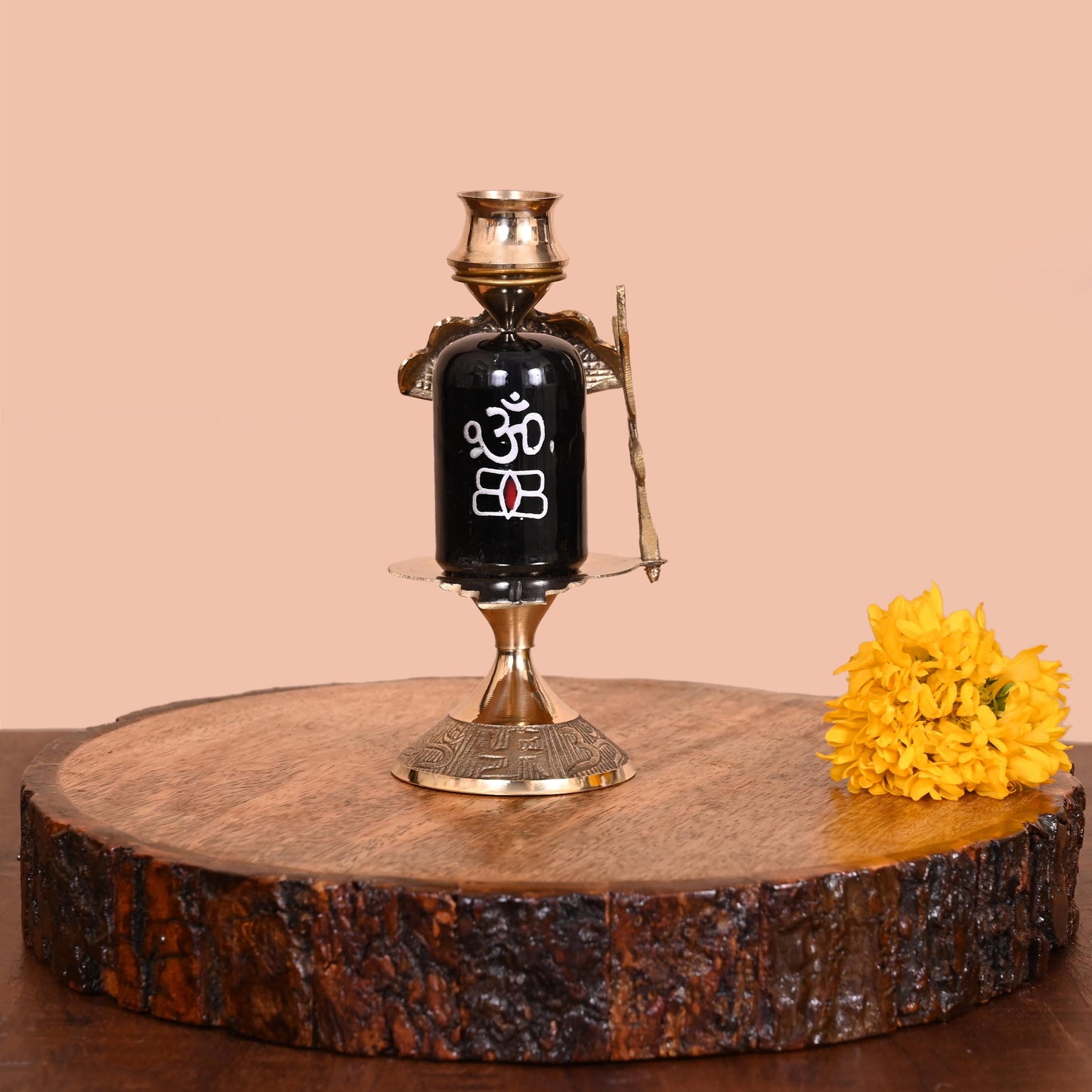 Brass Stone Shivling Idol (5.5 Inch)