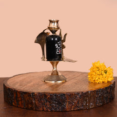 Brass Stone Shivling Idol (5.5 Inch)