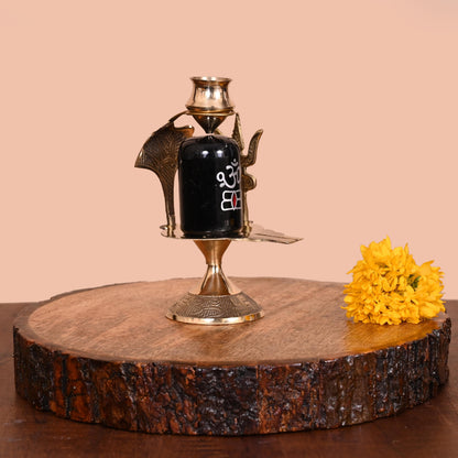 Brass Stone Shivling Idol (5.5 Inch)